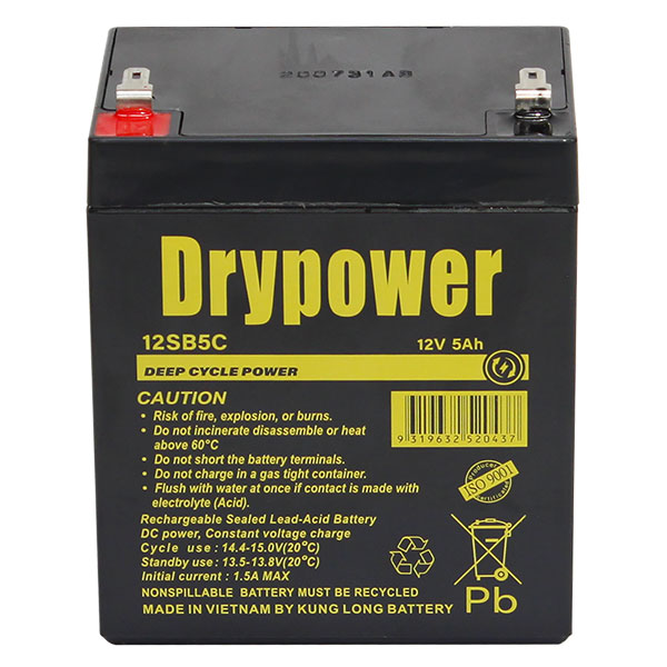 DryPower 12V 5AH Sealed Lead Acid Battery 12SB5C