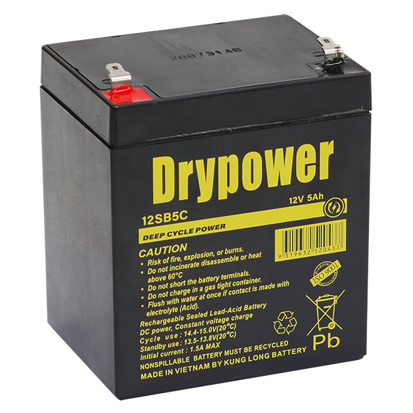 DryPower 12V 5AH Sealed Lead Acid Battery 12SB5C