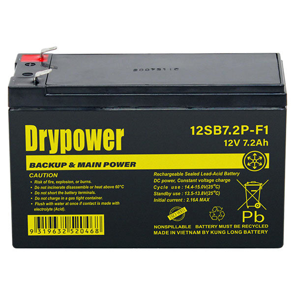 Drypower 12V 7.2Ah Sealed Lead Acid Battery 12SB7.2P-F1