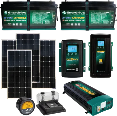 Enerdrive 2 x 200Ah B-TEC inc 720W Solar, DC40, AC60, ePRO+ & 2600X TIAV K-400-18