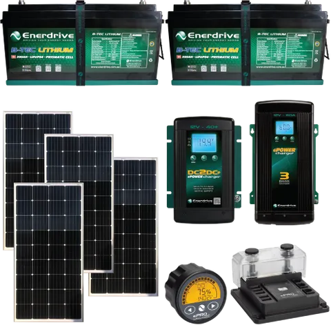 Enerdrive 2 x 200Ah B-TEC inc 720W Solar, DC40, AC60 & ePRO+ TIAV K-400-16