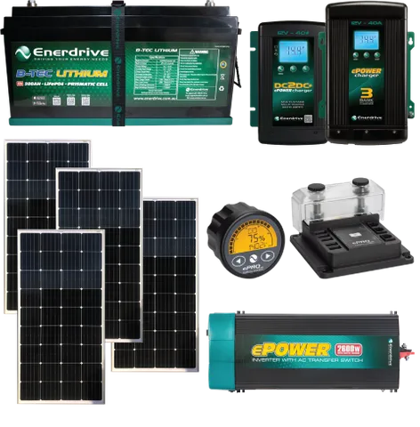 Enerdrive 200Ah B-TEC inc 720W Solar, DC40, AC40, ePRO+ & 2600X TIAV K-200-19