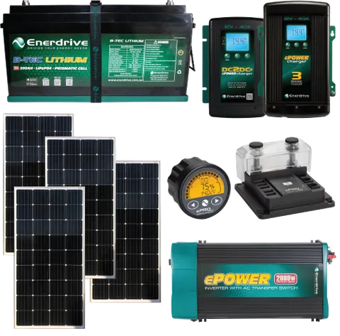 Enerdrive 200Ah B-TEC inc 720W Solar, DC40, AC40, ePRO+ & 2000X TIAV K-200-18