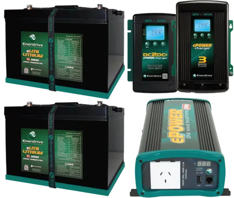 Enerdrive 2 x 100Ah eLITE Bundle inc DC40, AC40 & 1000W K-200-14