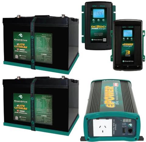 Enerdrive 2 x 100Ah eLITE Bundle inc DC40, AC20 & 1000W K-200-12