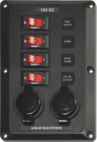 Panel Below Deck 12V CB 4x15A 2x Socket BS-4351B