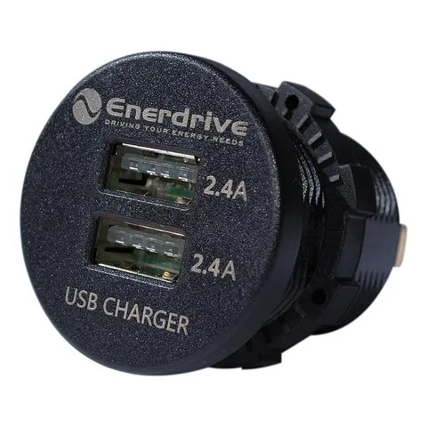 Enerdrive Round USB 4.8A GREEN LED - OLED Style 12/24V (Bulk) EA-USB-03-B
