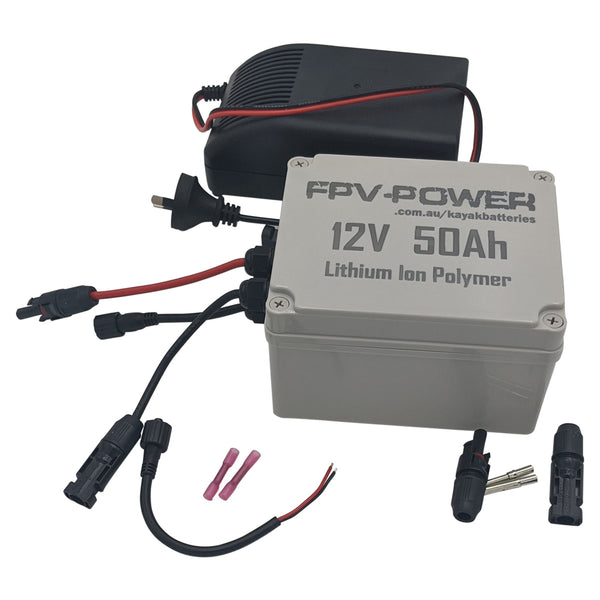 FPV Power 12V 50 Ah Lithium Kayak Trolling  Motor Battery + Charger Combo