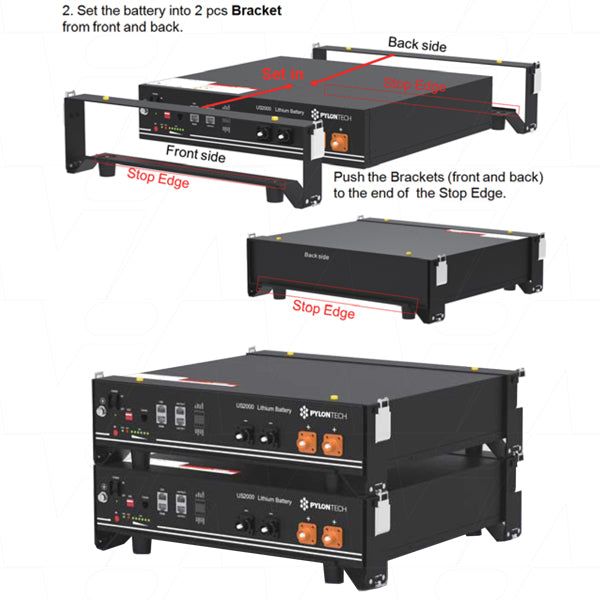 Pylontech Bracket suitable for US2000 series 48V 50Ah 2400Wh 15S2P LiFePO4 Battery 19" Rack Mount Metal Enclosure + Cables US2000-BRACKET