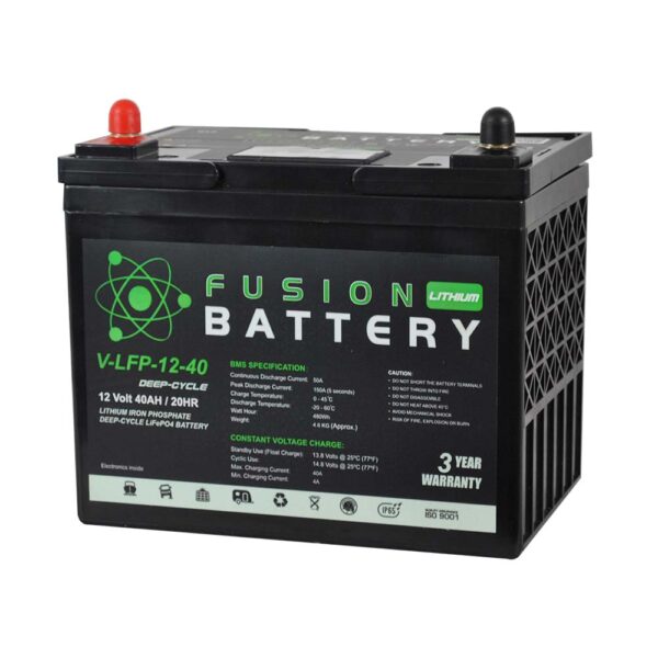 Fusion Lithium 12V Deep Cycle Battery V-LFP-12-40