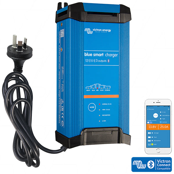 VECIP22-12/15-3 - Blue Smart IP22 SLA/LiFePO4 Charger 12V 15A Triple Output Fan Assisted BPC121544012 (AU/NZ Plug) Product Image