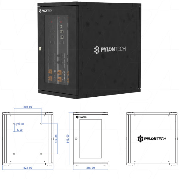 Pylontech Indoor IP20 Wall Mount Cabinet Rack for up to 3 x US2000 or 2 x US3000 or UP2500 Series 19" Units - Vertical Mounting WM0543